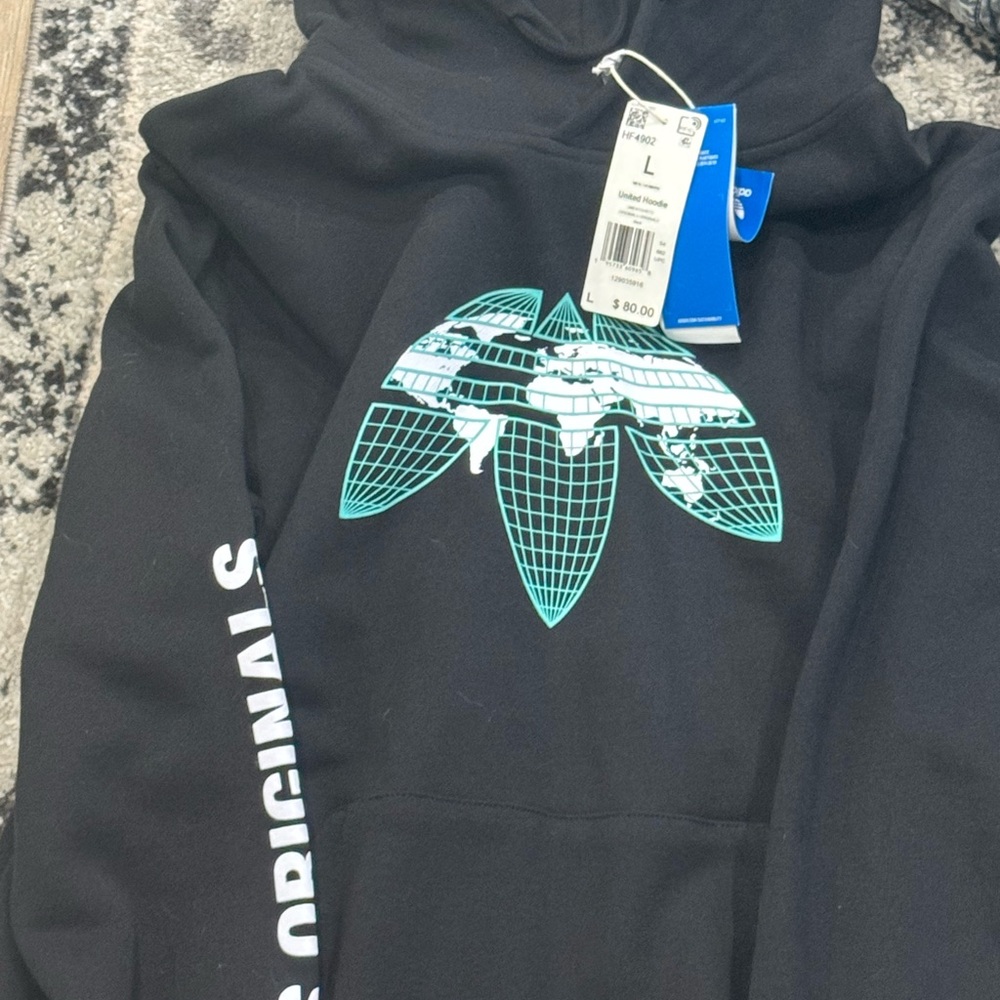 adidas Black Hoodie with Blue Graphic - Picture 1 of 1